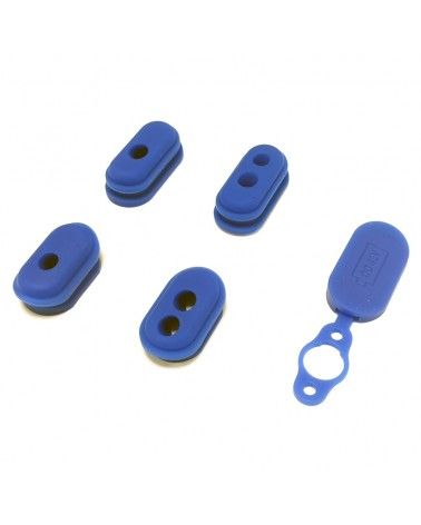 Juego de cuatro tapones de silicona más tapón de puerto de carga en color azul para patinete eléctrico.
