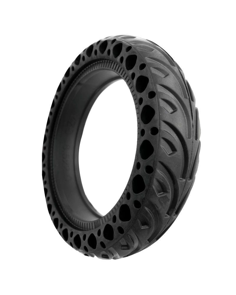 Rueda anti pinchazos perforada para patinete eléctrico Xiaomi y modelos similares en color negro.